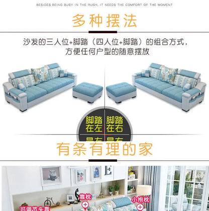 Fully Furnished Living Room Modern Fabric Sofa 3-Seater Removable Washable Cotton Linen Apartment Size