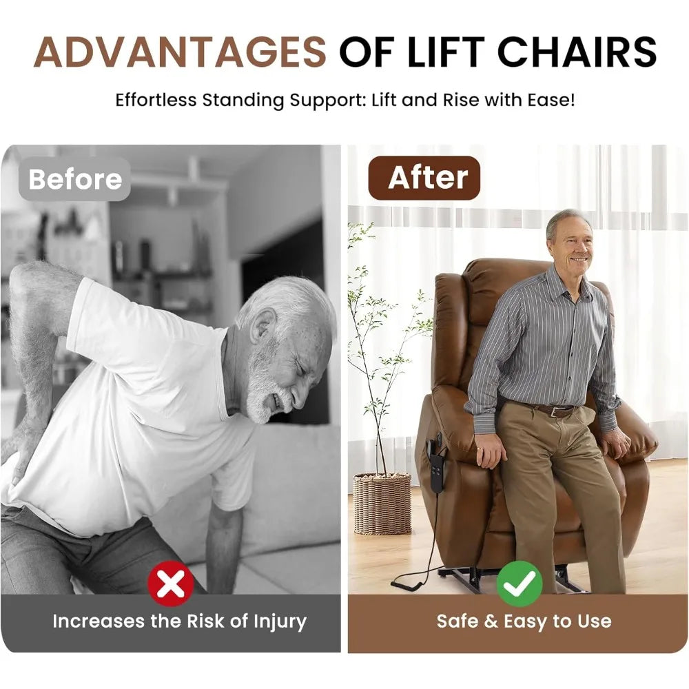 Power Lift Recliner Chair for Elderly with Heat And Massage Dual Motor Breathable Leather Recliner Chair for Sleeping