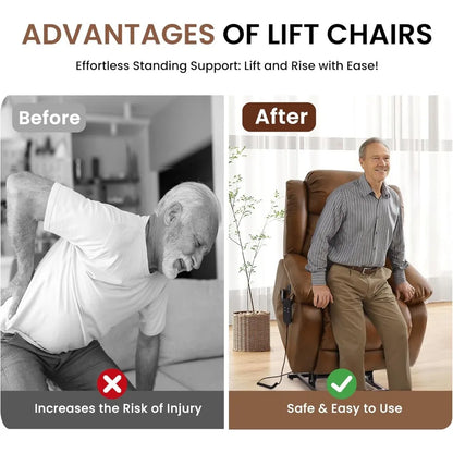 Power Lift Recliner Chair for Elderly with Heat And Massage Dual Motor Breathable Leather Recliner Chair for Sleeping