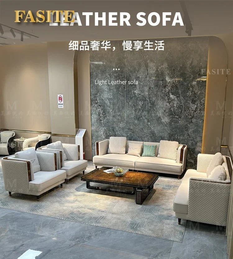 Italian light luxury leather sofa combination
