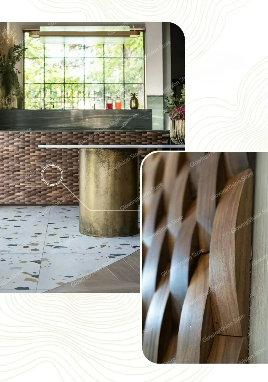 3D Mosaic Wall Panel Black Walnut Solid Wood Light Luxury Simple Acoustic Diffuser Background Wall Decoration Wall Stickers