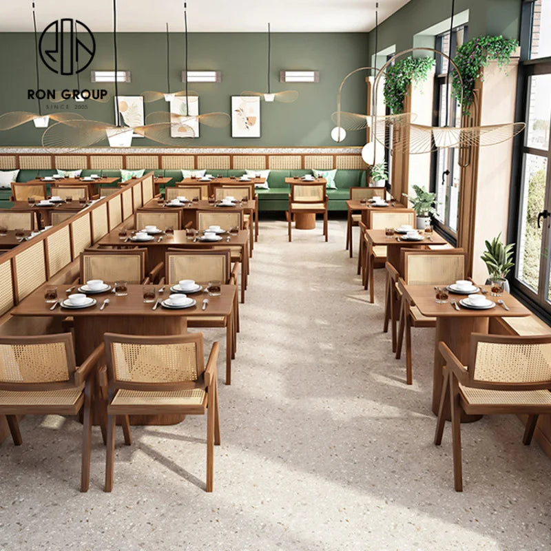 custom.Modern Commercial Custom Color Restaurant Furniture Rattan Leather Sofa Booth Seating Wood Cafe Restaurant Table and Chai