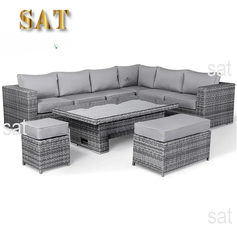 'Modern Luxury Dining Metal Aluminum Wicker Rope Sofa Garden Set With Fire Pit Outdoor Patio Furniture Set