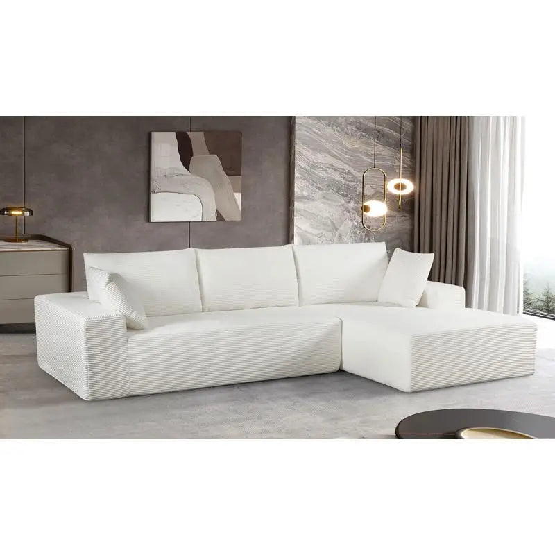 Convertible Sectional Sofa in Soft Corduroy, Modern Comfy Couch with Full Foam Cushioning, Cozy Sleeper for Living Room or