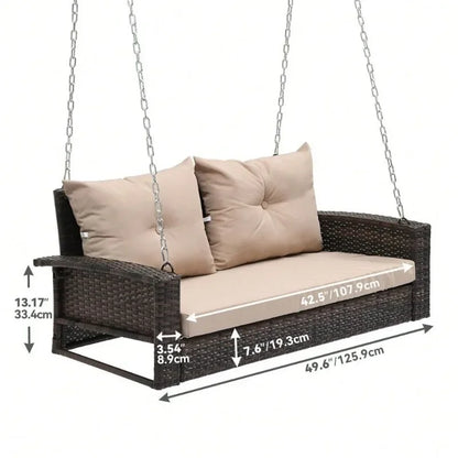 Hanging porch swing chair wicker rattan  lounge back cushion bench, porch replacement backrest tie for garden patio furniture