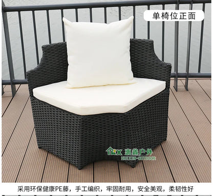 Outdoor leisure courtyard rattan chair five-piece combination outdoor villa open-air balcony creative storage home back chair