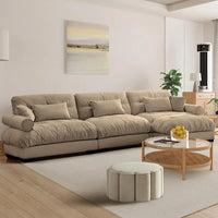 Camel Velvet 3-Seat Cloud Sectional Sofa with Ottoman, 130 L-Shaped Couch for Family Living Room, Pet-Friendly, Deep Seating, Hi