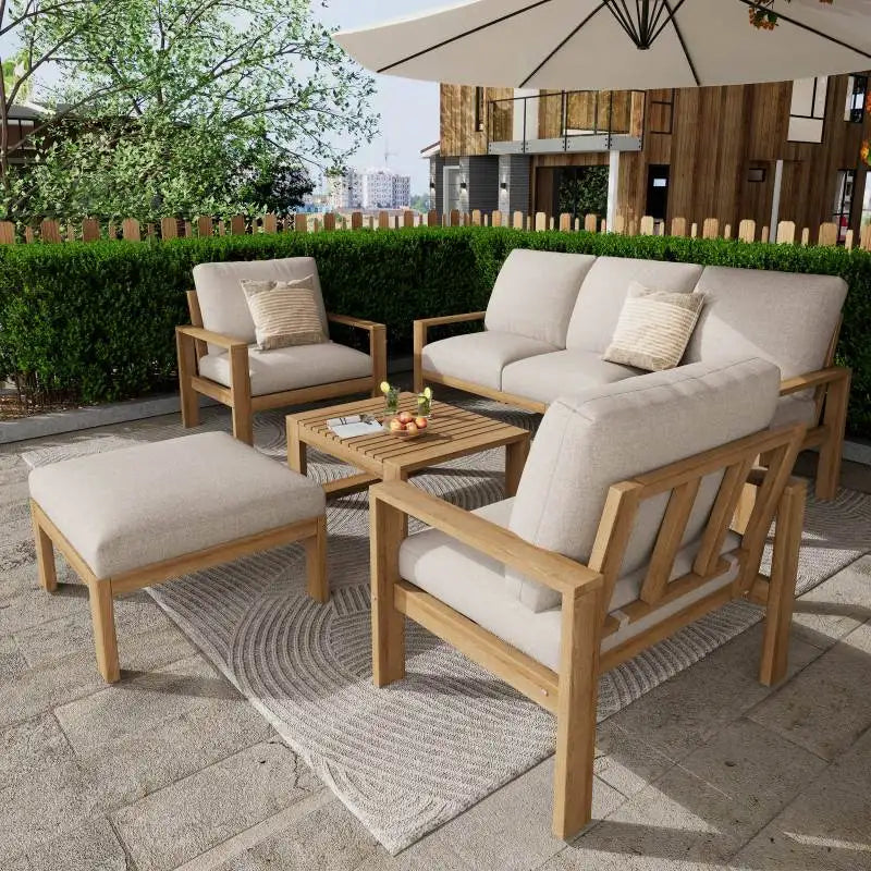 Outdoor 5-piece lovesickness segmented courtyard sofa set, natural color