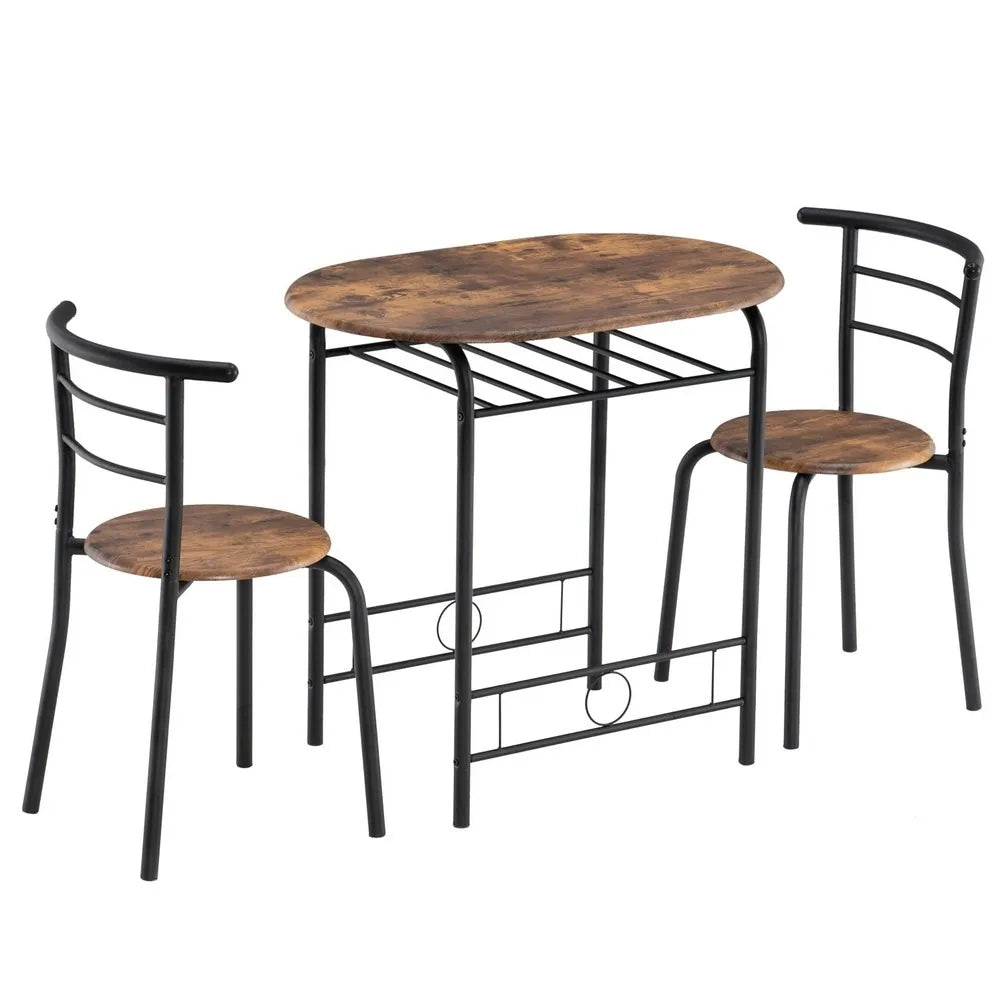 5-Piece Dining Table Set W/Counter Height Table & 4 Bar Stools, Industrial Kitchen Dining Table Set W/Footrest & Backres