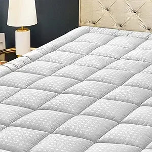 Quilted Cooling Pillow Top Mattress Protector with Breathable Fluffy Soft Cover for Queen Size Mattress