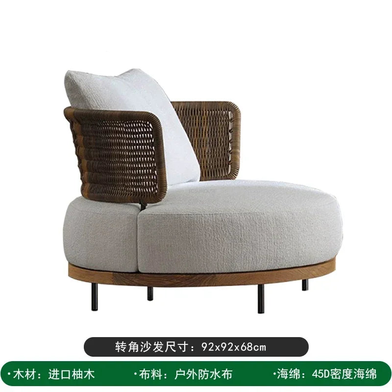 Solid Wood Rattan Sofa Home Leisure Patio Furniture B&B Villa Nordic Sofa Chair Combination Luxury Outdoor Garden Furniture Sets
