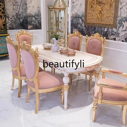 A55 French court style solid wood dining table and chair combination light luxury oval table six chairs dining table