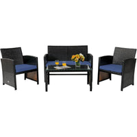 4 Piece Patio Furniture Set Outdoor PE Rattan Wicker Sectional Sofa with Cushion and Coffee Table Patio Conversation Se