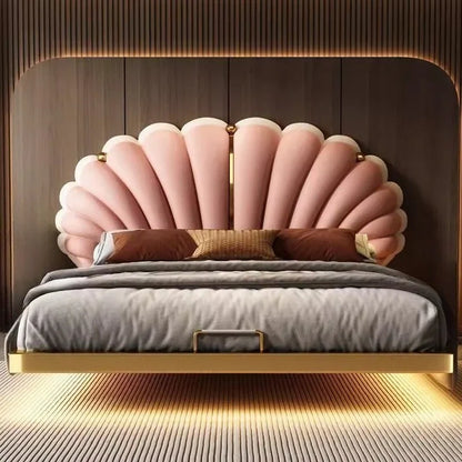 Luxury Beds 2 People Frame Floating Light Luxury Leather LED Lamp Double Bed Pink And Blue Queen Bed Frames Bedroom Furniture