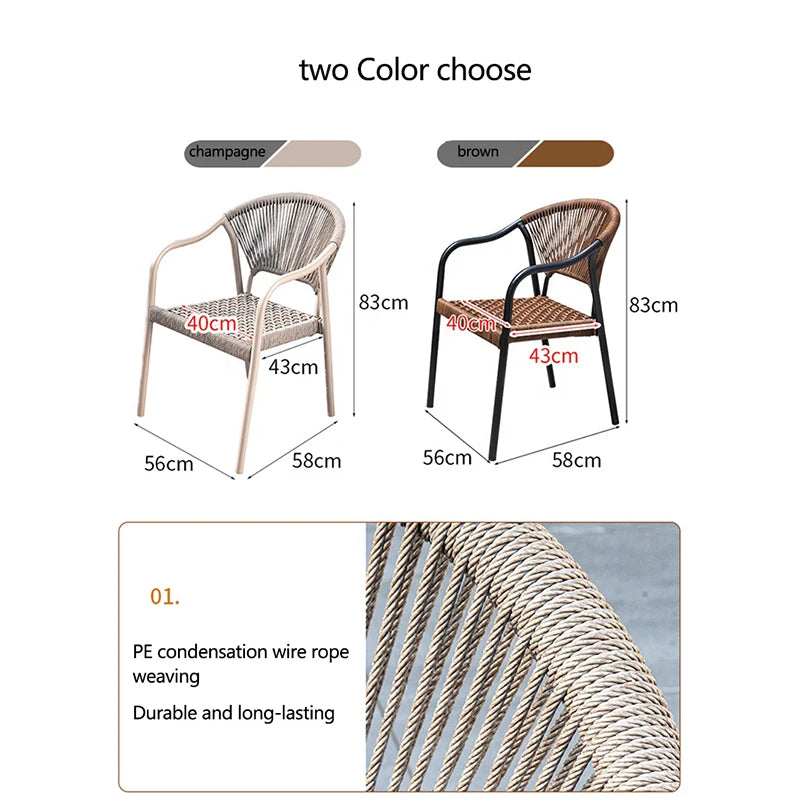Aluminum Frame Outdoor Chairs Set of 2 PE Rope Patio Chair All Weather Bistro Chair Garden Chair for Hotel Restaurant Backyard
