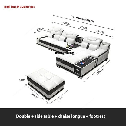 Luxury Italian Genuine Leather Sectional Sofa Set With Bluetooth Speaker And USB Ports Cow Leather Divano Living Room Furniture