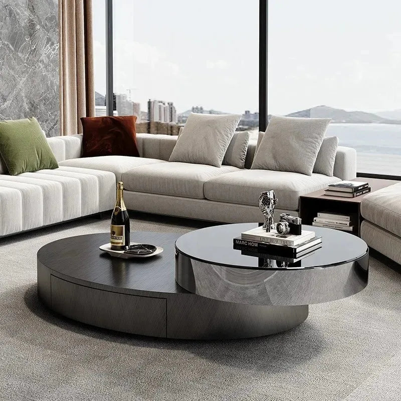 Italian Luxury Oval Coffee Tables Modern Minimalist Rotatable Center Coffee Table Set Stainless Steel Living Room Furniture FYCT