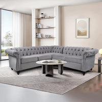 L-Shaped Sofa, Sectional Chesterfield Couch 5-Seater Velvet Upholstered Small Accent Tufted Sofa with Rolled, Customized