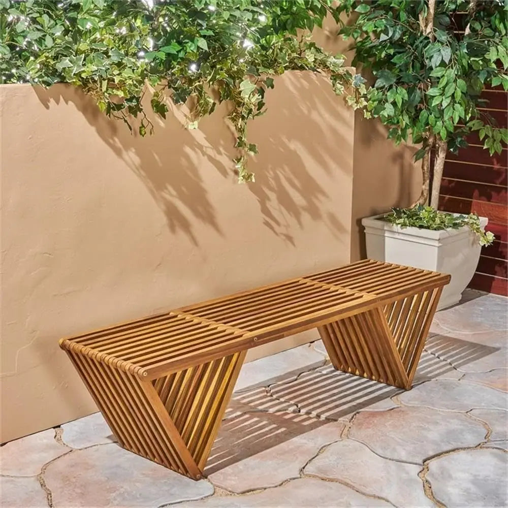 Outdoor Acacia Wood Bench with Teak Finish