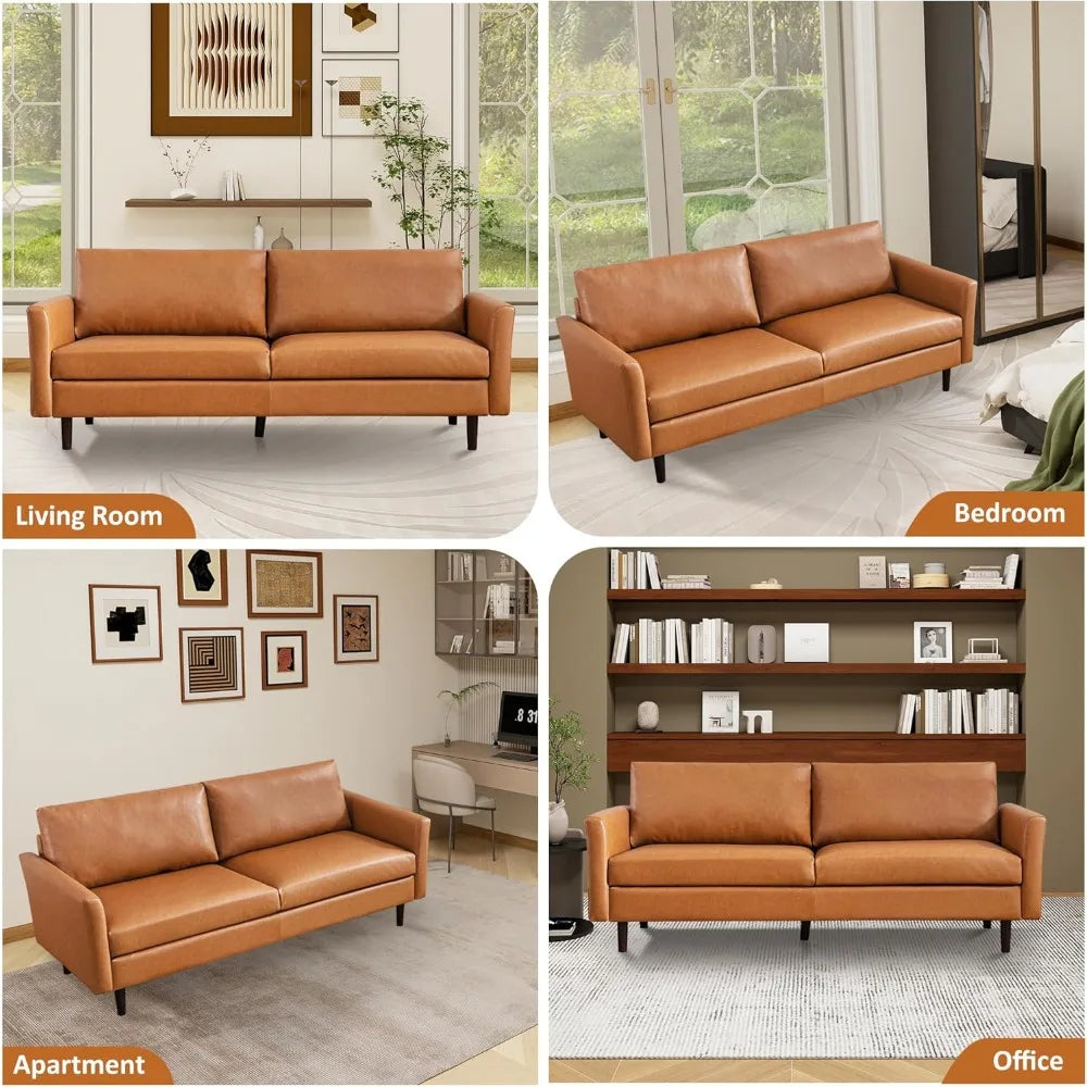 Modern Faux Leather Sofa for Small Spaces, 3 Seater, Bedroom, Office, Apartment, Living Room Couch, 80"
