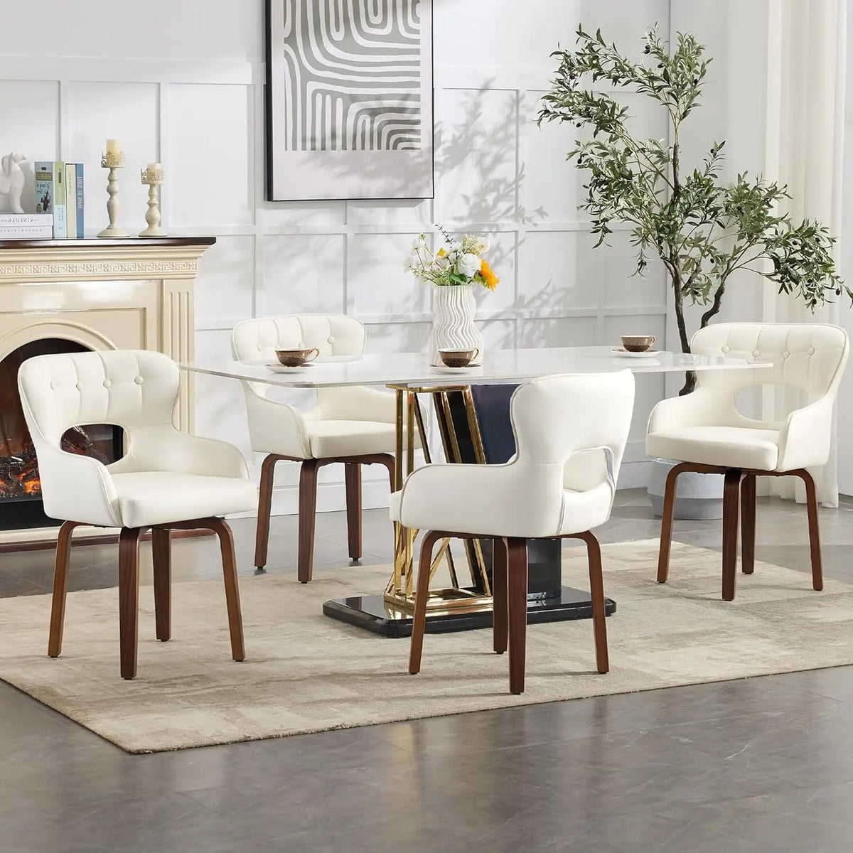 Swivel Dining Chairs Set of 2 - Mid Century Modern Faux Leather Armchairs with 360° Swivel, Ergonomic U-Shaped Back, Customized