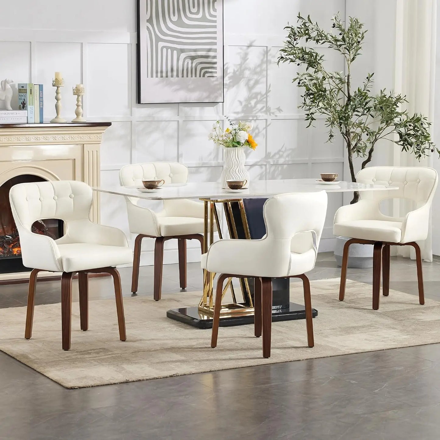 Swivel Dining Chairs Set of 2 - Mid Century Modern Faux Leather Armchairs with 360° Swivel, Ergonomic U-Shaped Back, Customized