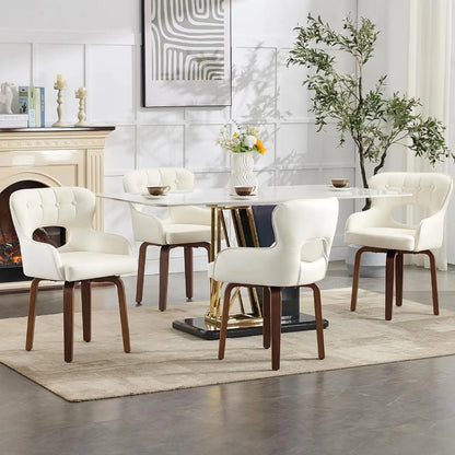 Swivel Dining Chairs Set of 2 - Mid Century Modern Faux Leather Armchairs with 360° Swivel, Ergonomic U-Shaped Back, Customized