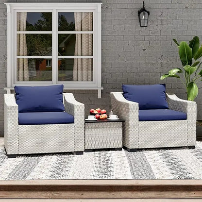 Patio Conversation Set Rattan Outdoor Sectional Furniture Sofa Set Wicker Couch with Coffee Table and Cushions for Poolside, Bac