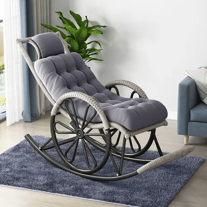 Hot Chair with Cushion and Floor Mat Ergonomic Wicker Recliner Lounge Chair for Patio Balcony Living Room