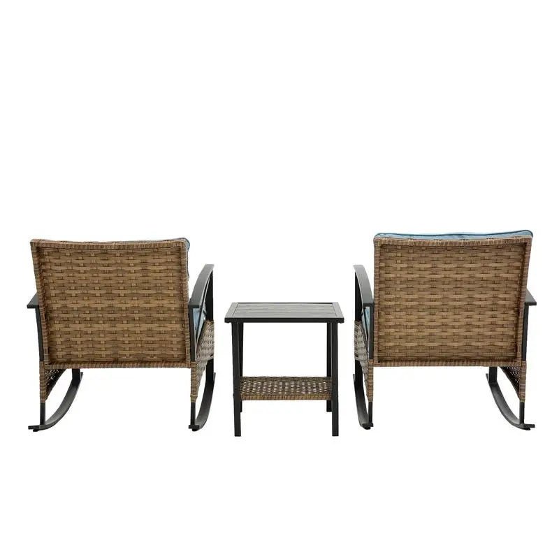 3pcs Grey Rattan Outdoor Leisure Rocking Chair Set