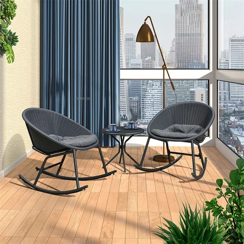 Outdoor Rattan Chair Garden Furniture Set Household Outdoor Balcony Leisure Table and Chair Three-piece Set Mini Coffee Table