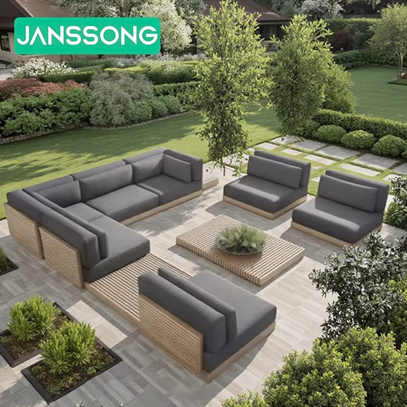 HG Hotel Outdoor Furniture Deluxe Teak Outdoor Sofa Hotel Garden Set Modern Villa Terrace Furniture Combination Outdoor Sofa