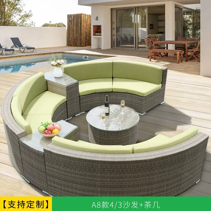 Leisure Outdoor Villa Garden Arc Sofa Hotel Courtyard Rattan Sofa B & B Terrace Sofa Furniture