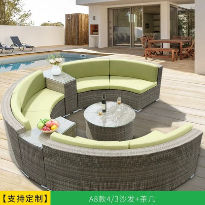 Leisure Outdoor Villa Garden Arc Sofa Hotel Courtyard Rattan Sofa B & B Terrace Sofa Furniture