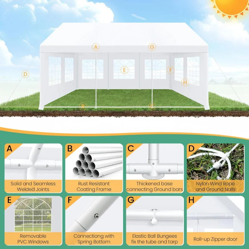 20x20FT Heavy Duty Outdoor Party Tent, 6 Sidewalls & Built-in Sandbags,Waterproof Windproof Canopy Wedding, Camping & Patio