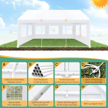 20x20FT Heavy Duty Outdoor Party Tent, 6 Sidewalls & Built-in Sandbags,Waterproof Windproof Canopy Wedding, Camping & Patio