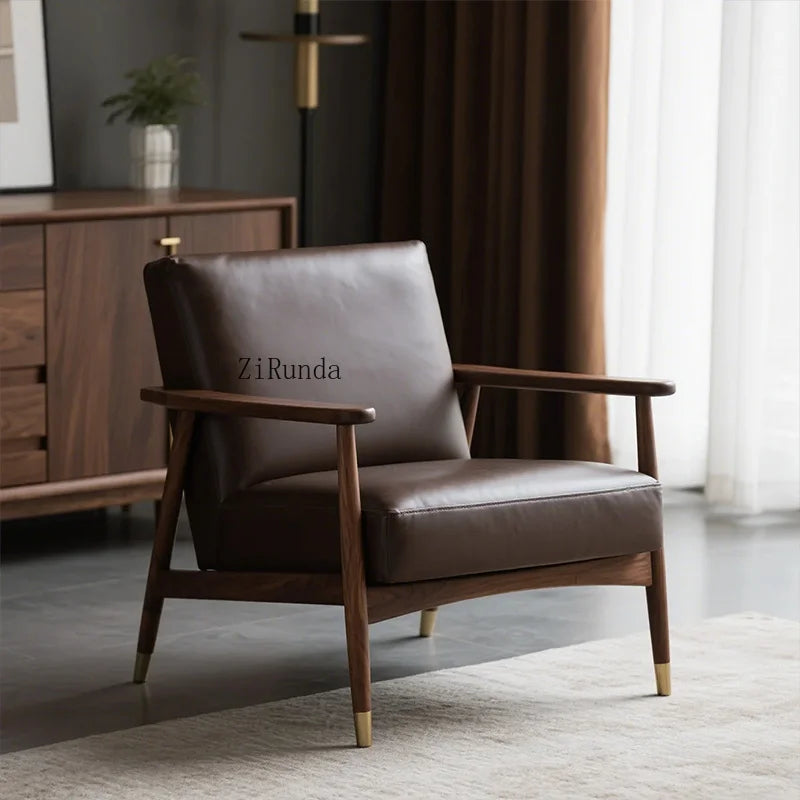 New Chinese walnut solid wood sofa chair Modern simple homestay negotiation leisure chair