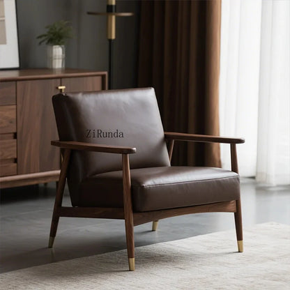 New Chinese walnut solid wood sofa chair Modern simple homestay negotiation leisure chair