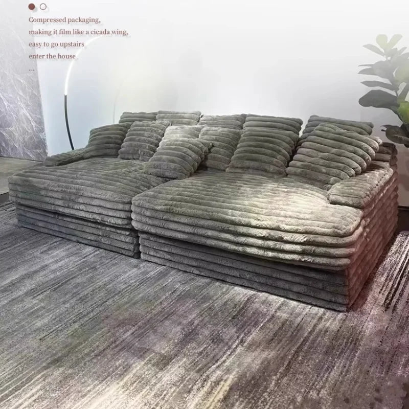 Nordic Sofabed Vacuum Compression Sofa Bed Modern Simple Lazy Sofa Bed  Thick Strip Velvet Large Sofa Bed Living Room Furniture