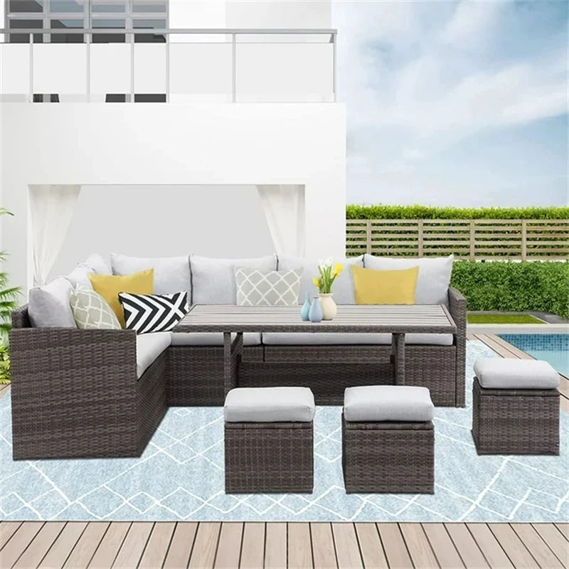 Sales Reasonable Price Plastic Material Outdoor Modern Patio Rattan Sofa Garden Furniture with Cushions