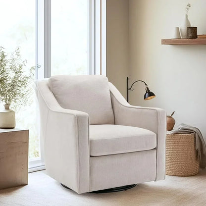 Premium Living Chair Fabric Leisure Armchair With Innerspring Seat Cushion Lumbar Pillow Metal Base Swivel Accent Chair