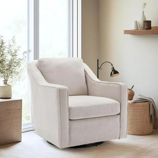 Premium Living Chair Fabric Leisure Armchair With Innerspring Seat Cushion Lumbar Pillow Metal Base Swivel Accent Chair