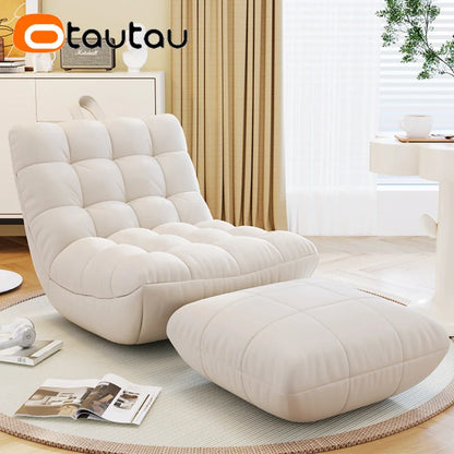 OTAUTAU Bean Bag Lounger Cover Without Filler Floor Seat Lazy Sofa Bed Couch Beanbag Sac with Footrest Stool Ottoman SF024