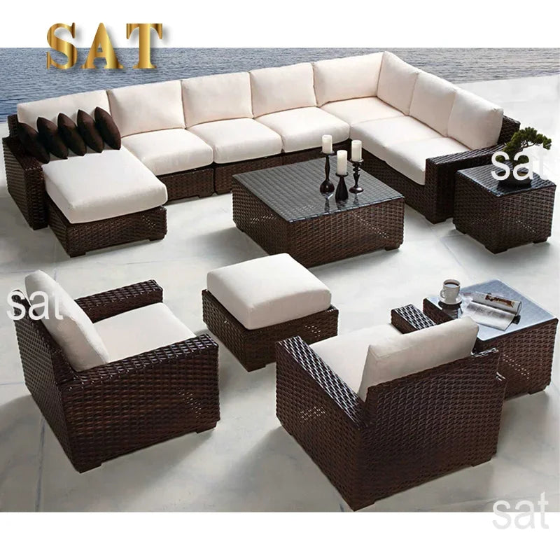 'Modern Luxury Dining Metal Aluminum Wicker Rope Sofa Garden Set With Fire Pit Outdoor Patio Furniture Set