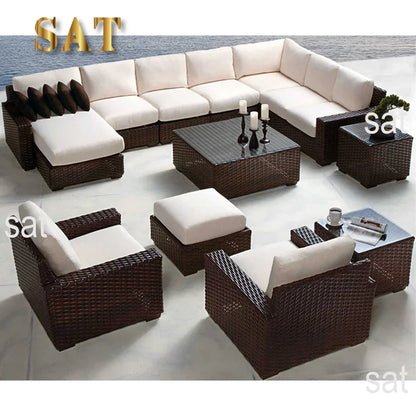 'Modern Luxury Dining Metal Aluminum Wicker Rope Sofa Garden Set With Fire Pit Outdoor Patio Furniture Set