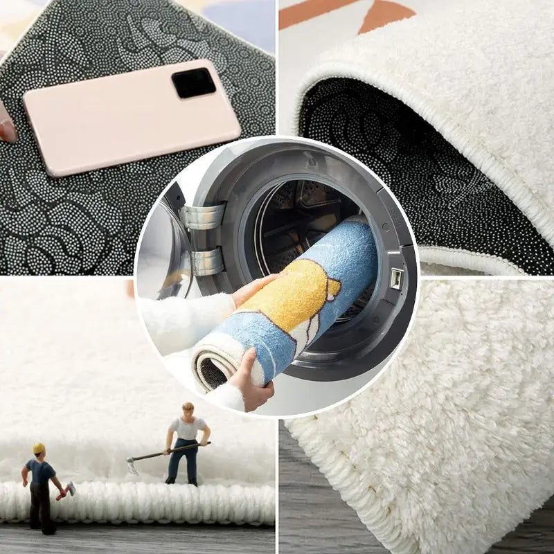 VIKAMA Minimalist Cream White Area Rug, Non-Slip Soft Living Room Carpet, Wabi-Sabi Style Floor Mat for Bedroom & Home Decor