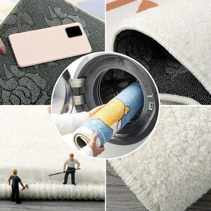 VIKAMA Minimalist Cream White Area Rug, Non-Slip Soft Living Room Carpet, Wabi-Sabi Style Floor Mat for Bedroom & Home Decor