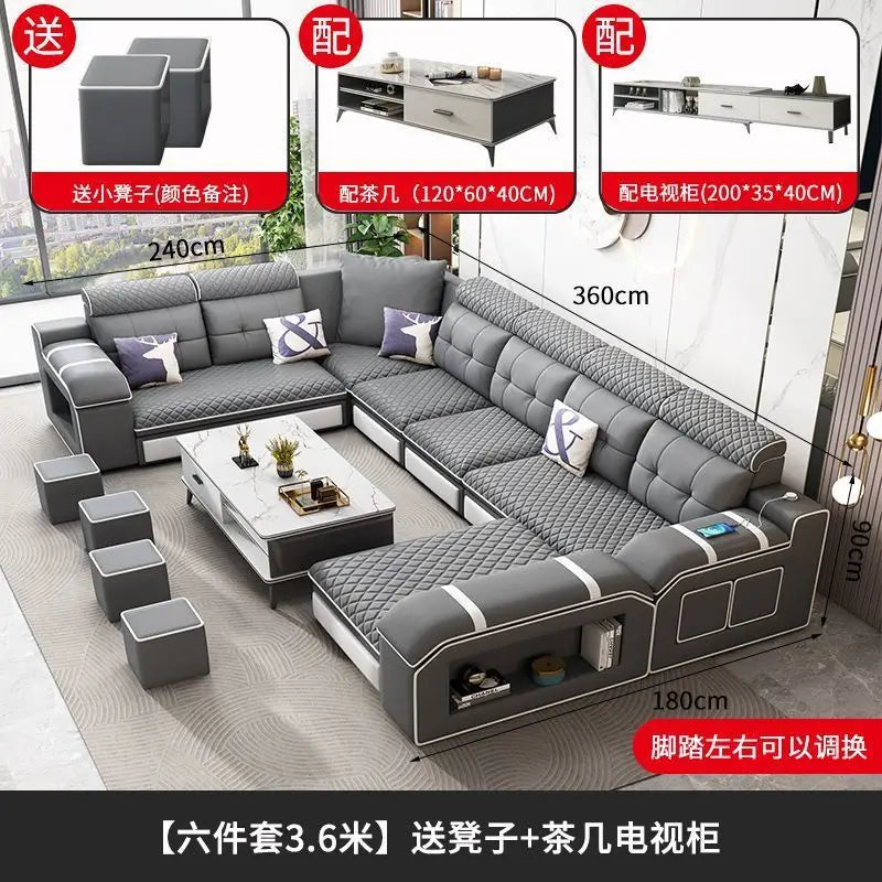 Modern leave-in multi-functional sofa, simple size, detachable and washable fabric sofa combination U-shaped sofa living room