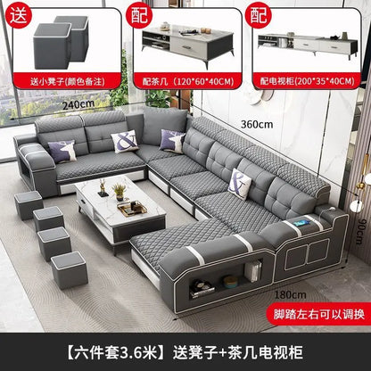 Modern leave-in multi-functional sofa, simple size, detachable and washable fabric sofa combination U-shaped sofa living room