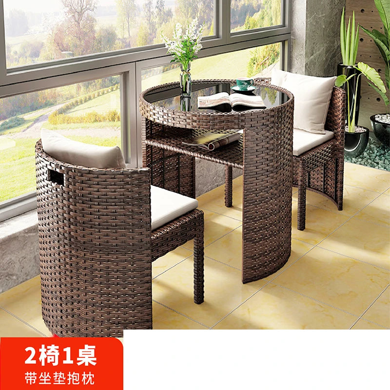 Balcony rattan chair three-piece outdoor courtyard combination small table and chair casual coffee table